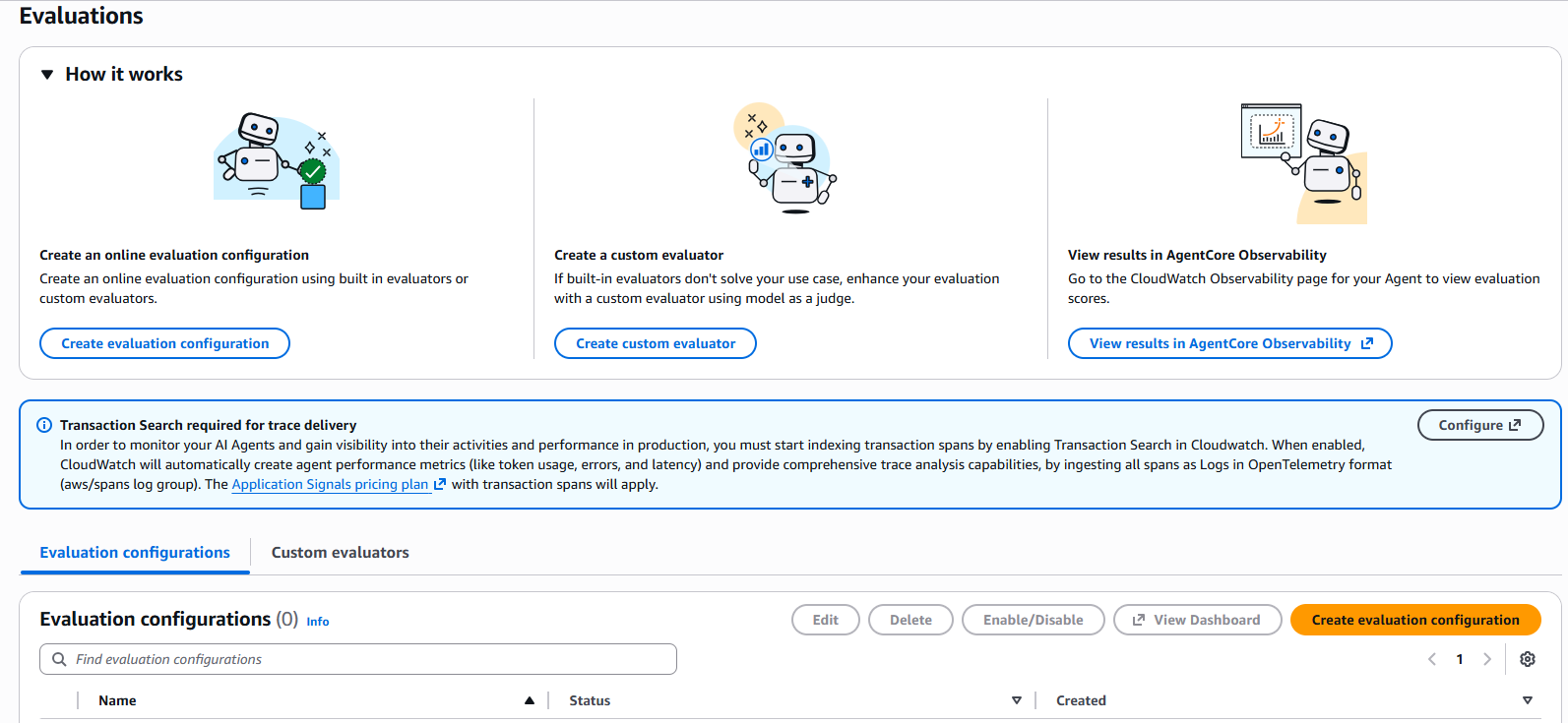 Consola AgentCore Evaluations